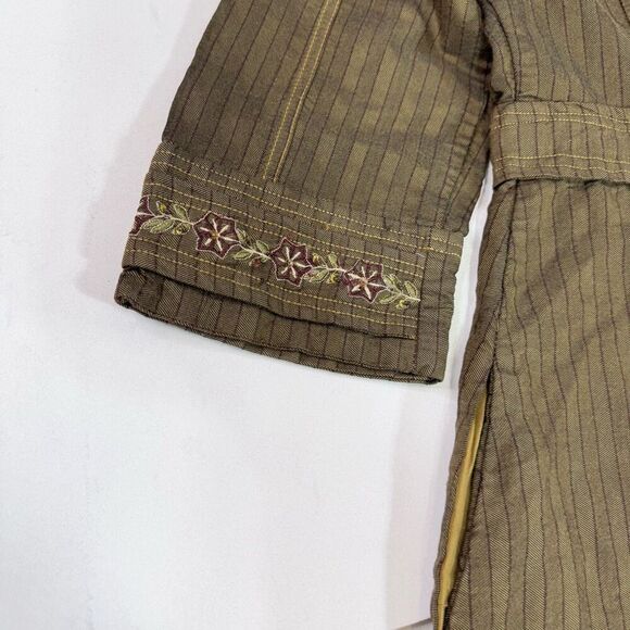 VTG Mrs. Pepper Coat Women Medium Green Button up Striped Herringbone 3/4 Sleeve - Picture 11 of 12